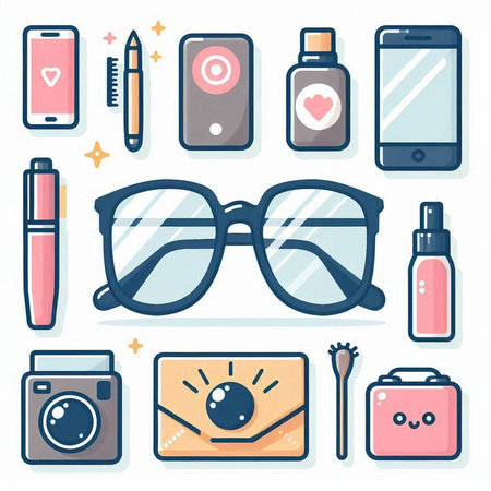 Set of hipster flat design elements and objects. Vector illustration.のイラスト素材