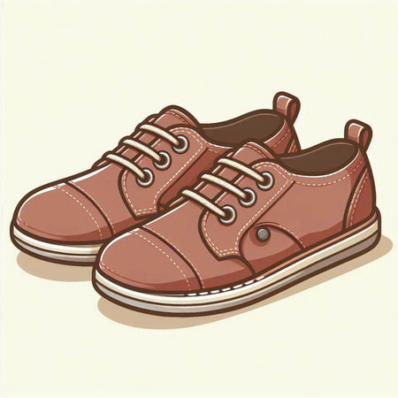 Illustration of a pair of brown sneakers on a white background.のイラスト素材
