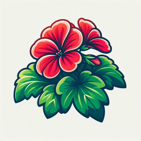 Illustration of a red geranium flower on a white background.のイラスト素材