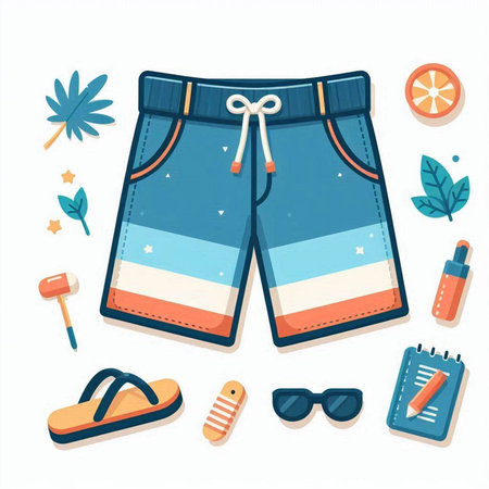 Flat style vector illustration of a set of summer vacation items.のイラスト素材