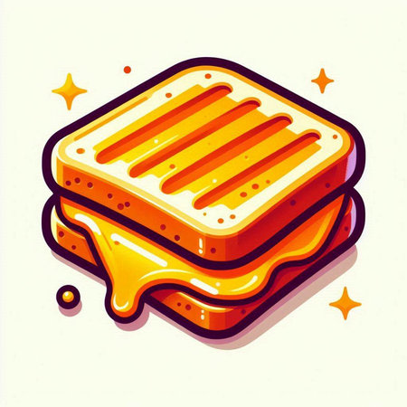 Illustration of a sandwich with melted cheese on a white background.のイラスト素材