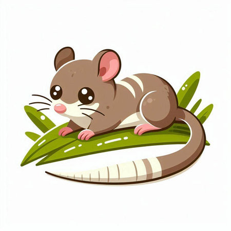 Cute little mouse on the leaf isolated on white background. Vector illustration.のイラスト素材