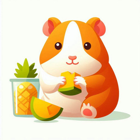 Hamster eating melon. Cute hamster vector illustration.のイラスト素材