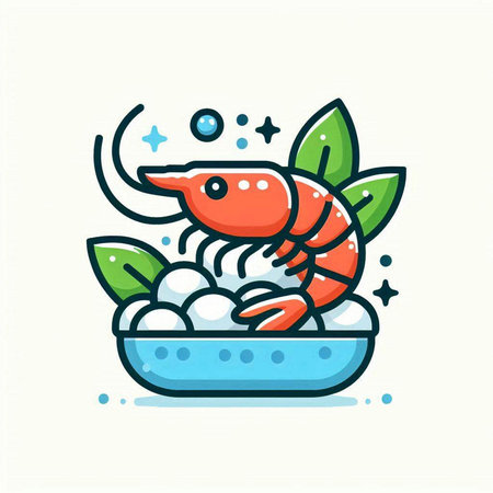 Lobster in bowl with water and green leaves. Vector illustration.のイラスト素材