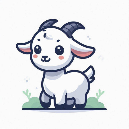 Cute goat standing on grass. Vector illustration. Cartoon style.のイラスト素材