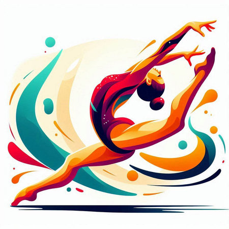 Gymnast woman on abstract colorful background. Vector illustration.のイラスト素材