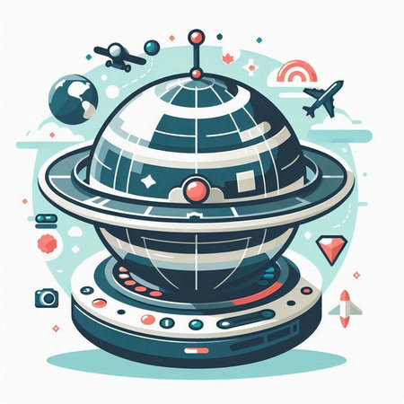 Vector illustration of cartoon spaceship in flat style. Flying saucer.のイラスト素材