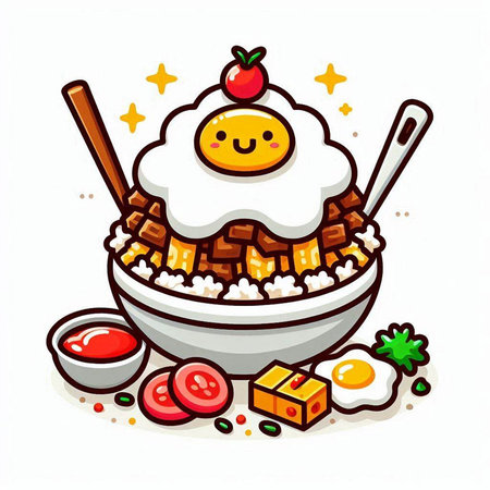 Korean food, fried egg with rice and vegetables, vector illustrationのイラスト素材
