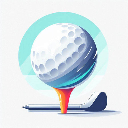 Golf ball on a tee and golf club. Vector illustration.のイラスト素材