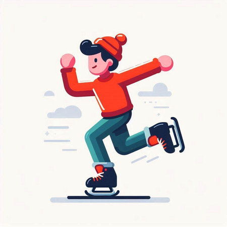 Cute little boy skates. Vector illustration in a flat styleのイラスト素材