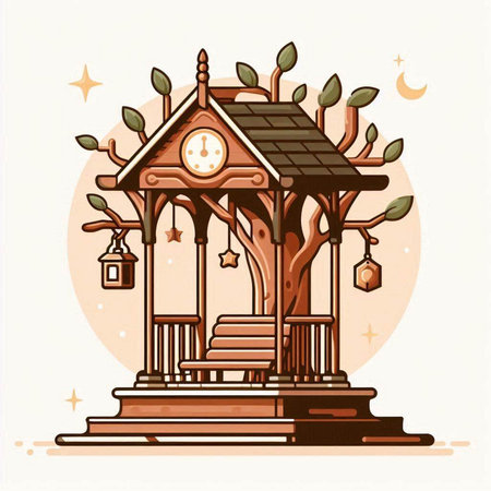 Vector illustration of a wooden house in the style of a fairy taleのイラスト素材