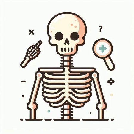 Skeleton and magnifying glass. Vector illustration on white background.のイラスト素材
