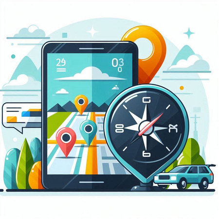 Navigation on the smartphone screen. Vector illustration in flat style.のイラスト素材