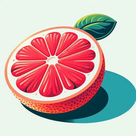 Illustration of a cut grapefruit on a white background with shadowのイラスト素材