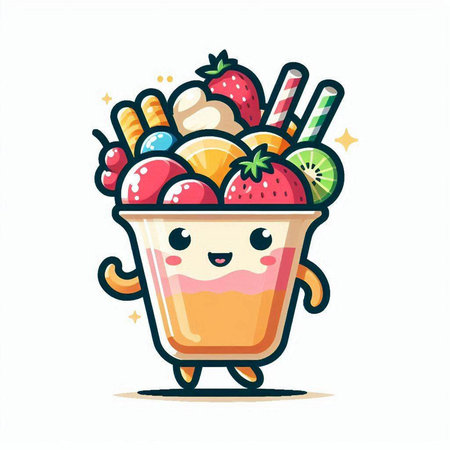 Fruit ice cream in a cup, vector cartoon character illustration.のイラスト素材
