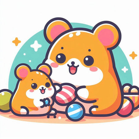 Cute hamster and mouse playing with eggs. Vector illustration.のイラスト素材
