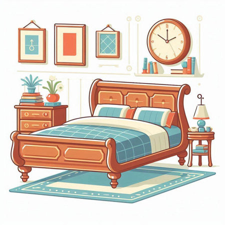 Bedroom interior. Furniture in cartoon style. Vector illustration.のイラスト素材
