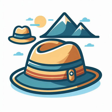 Vector illustration of a hat with a hat and a hat in the mountainsのイラスト素材