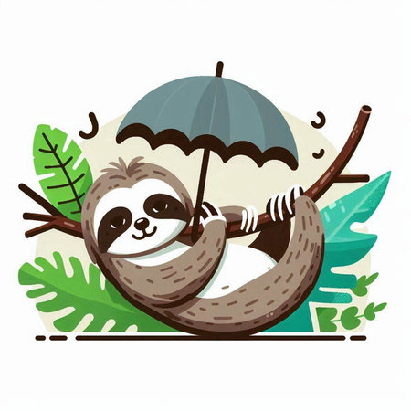Cute cartoon sloth sitting on a branch. Vector illustration.のイラスト素材