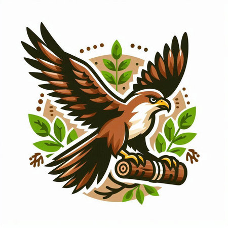 Eagle flying with a branch of a tree. Vector illustration.のイラスト素材