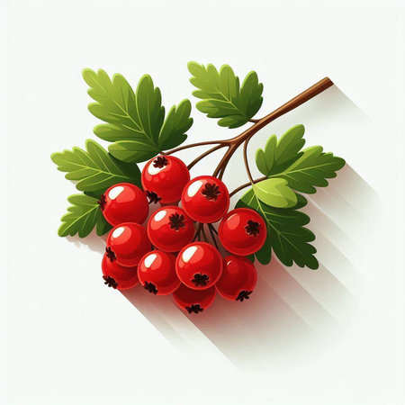 Red currant branch with berries and green leaves. Vector illustration.のイラスト素材