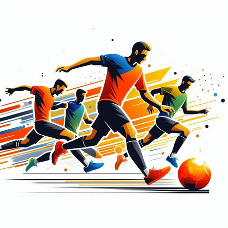 Soccer players. Vector illustration of football players running on the field.のイラスト素材