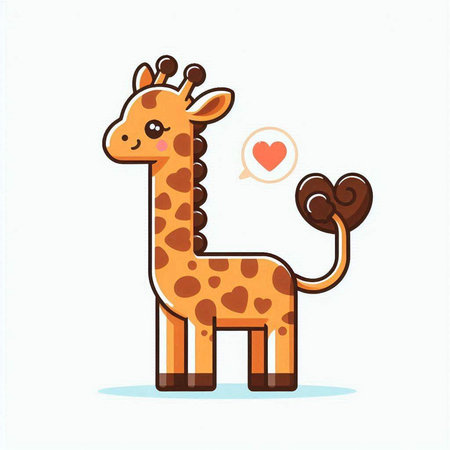 Cute cartoon giraffe with heart in his hand. Vector illustration.のイラスト素材