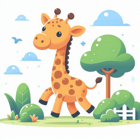 Cute cartoon giraffe in the park. Vector Illustration.のイラスト素材