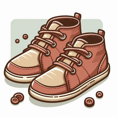 Pair of brown sneakers on a white background. Vector illustration.のイラスト素材