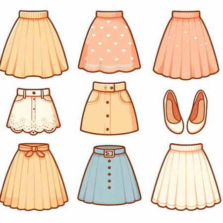 Illustration of a collection of women's skirts in pastel colorsのイラスト素材
