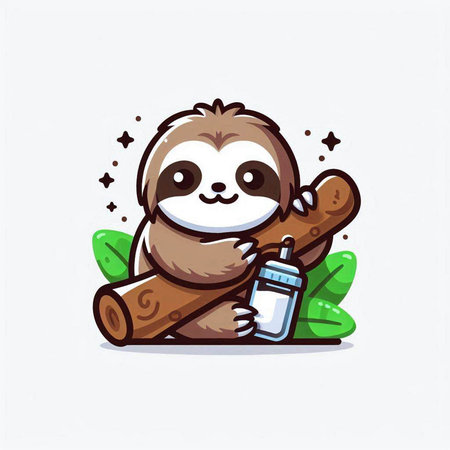 Cute cartoon sloth with bottle of milk. Vector illustration.のイラスト素材