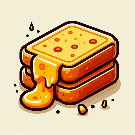 Slice of bread with butter and honey. Vector cartoon illustration.のイラスト素材