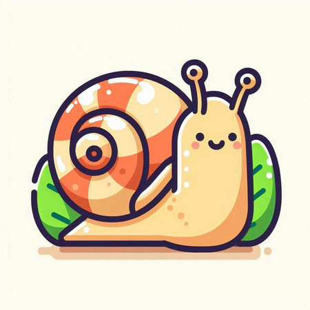 Cute cartoon snail. Vector illustration isolated on a white background.のイラスト素材