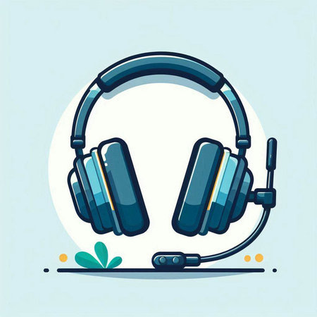 Headphones with microphone and headphones. Vector illustration in flat style.のイラスト素材