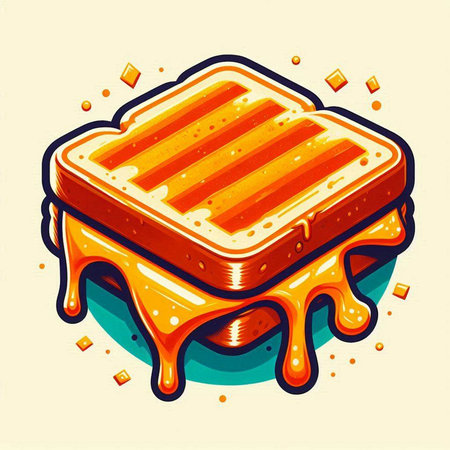 Illustration of a sweet waffle with honey dripping on a white backgroundのイラスト素材