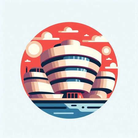 Modern building in the shape of a circle. Vector illustration in flat style.のイラスト素材