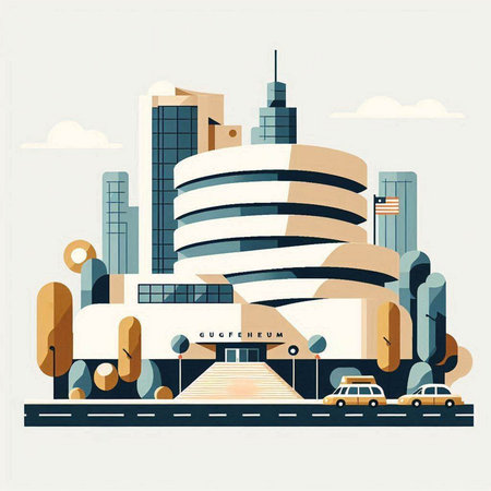 Modern city landscape with skyscrapers and buildings. Vector illustration.のイラスト素材