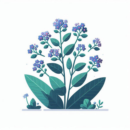 Flowering bush with blue flowers on a white background. Vector illustration.のイラスト素材