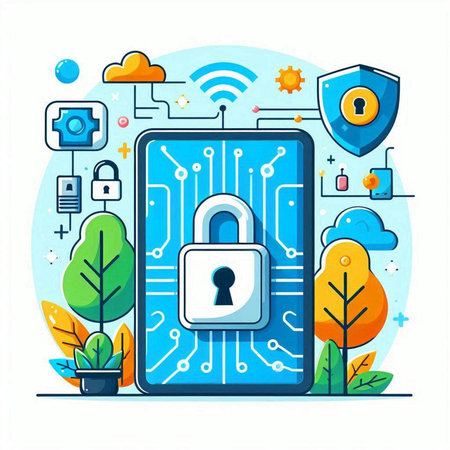Cyber security concept. Smartphone with padlock on screen. Vector illustrationのイラスト素材