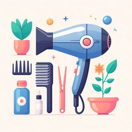 Hairdryer and hairdresser tools vector illustration.のイラスト素材