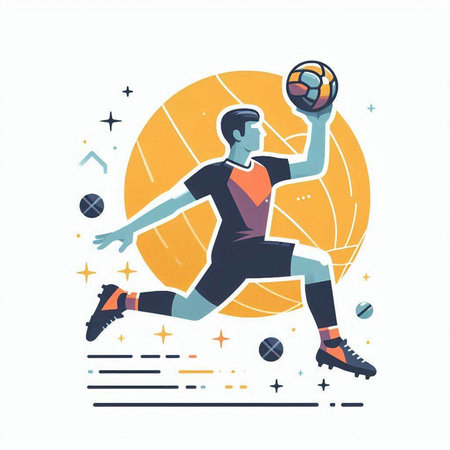 Soccer player in action with ball. Flat style vector illustration.のイラスト素材
