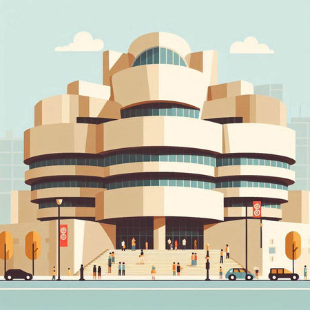 Modern building in the center of the city. Vector illustration in retro styleのイラスト素材
