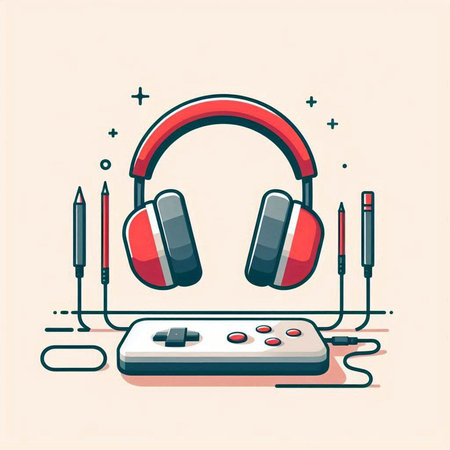 Modern flat design vector illustration concept of online gaming. Headphones, gamepad and graphic tablet.のイラスト素材