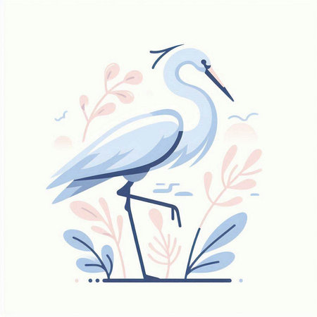 Egret. Vector illustration in a flat style on a white background.のイラスト素材