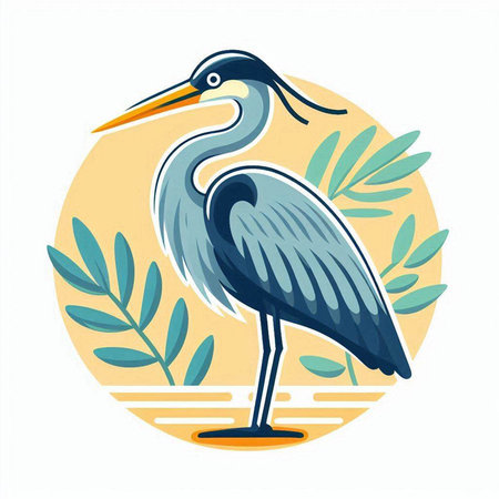 Egret vector icon. Vector illustration of a heron.のイラスト素材