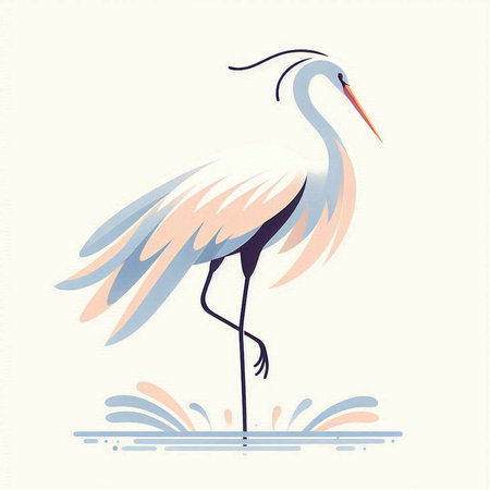Elegant stork on a background of water. Vector illustrationのイラスト素材