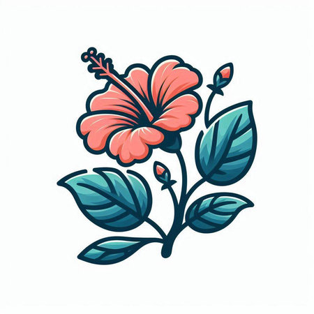 Hibiscus flower. Vector illustration isolated on white background.のイラスト素材