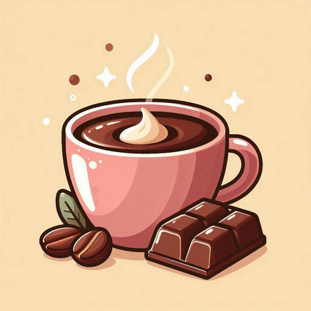Cup of coffee and chocolate. Vector illustration in cartoon style.のイラスト素材