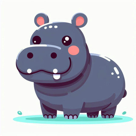 Cartoon hippo. Vector illustration isolated on a white background.のイラスト素材