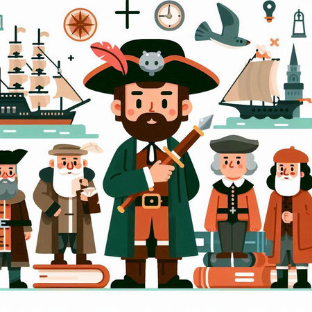 Pirate characters. Vector illustration in flat style. Cartoon characters.のイラスト素材
